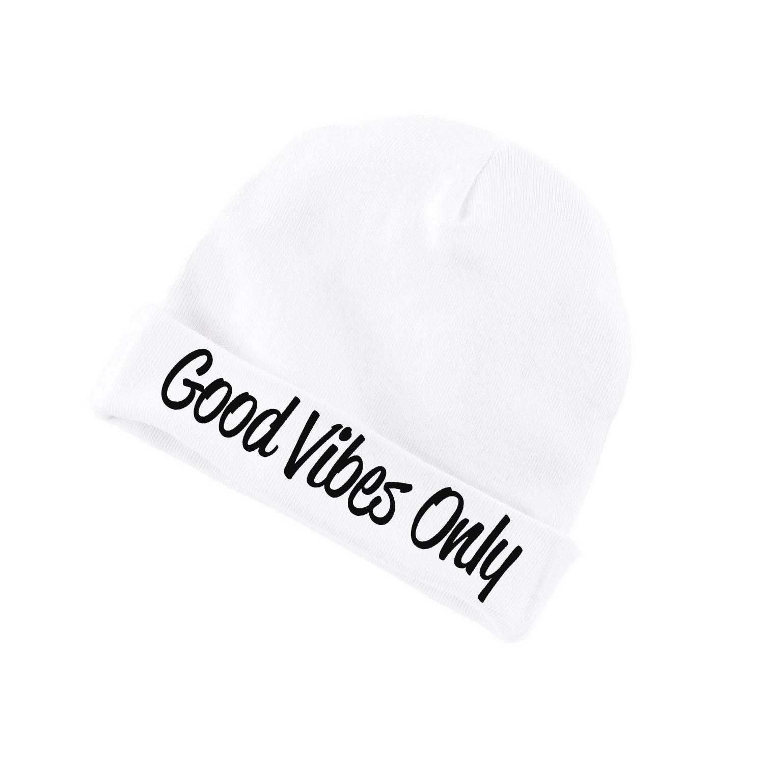 Good Vibes Only Funny Baby Beanie Cotton Cap Hat - White