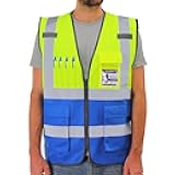 Dib Safety Reflective Vest ANSI Class 2, High Visibility Vest with Pockets and Zipper, Construction Work, Hi Vis