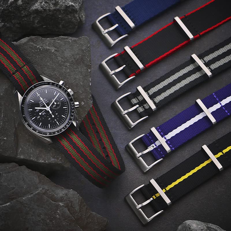 StrapsCo Bond Single Pass Nylon Seat Belt Watch Band Strap - Black/Red/Green - 21mm