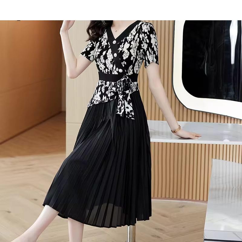 Robe d'été mi-longues décontractées avec boutons et taille étroite fluide