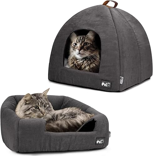 Miniatura 1 de Camas para gatos de interior - Camas prémium para mascotas para gatos y perros pequeños, cama para gatos, cómoda cama cubierta para gatos, tienda de