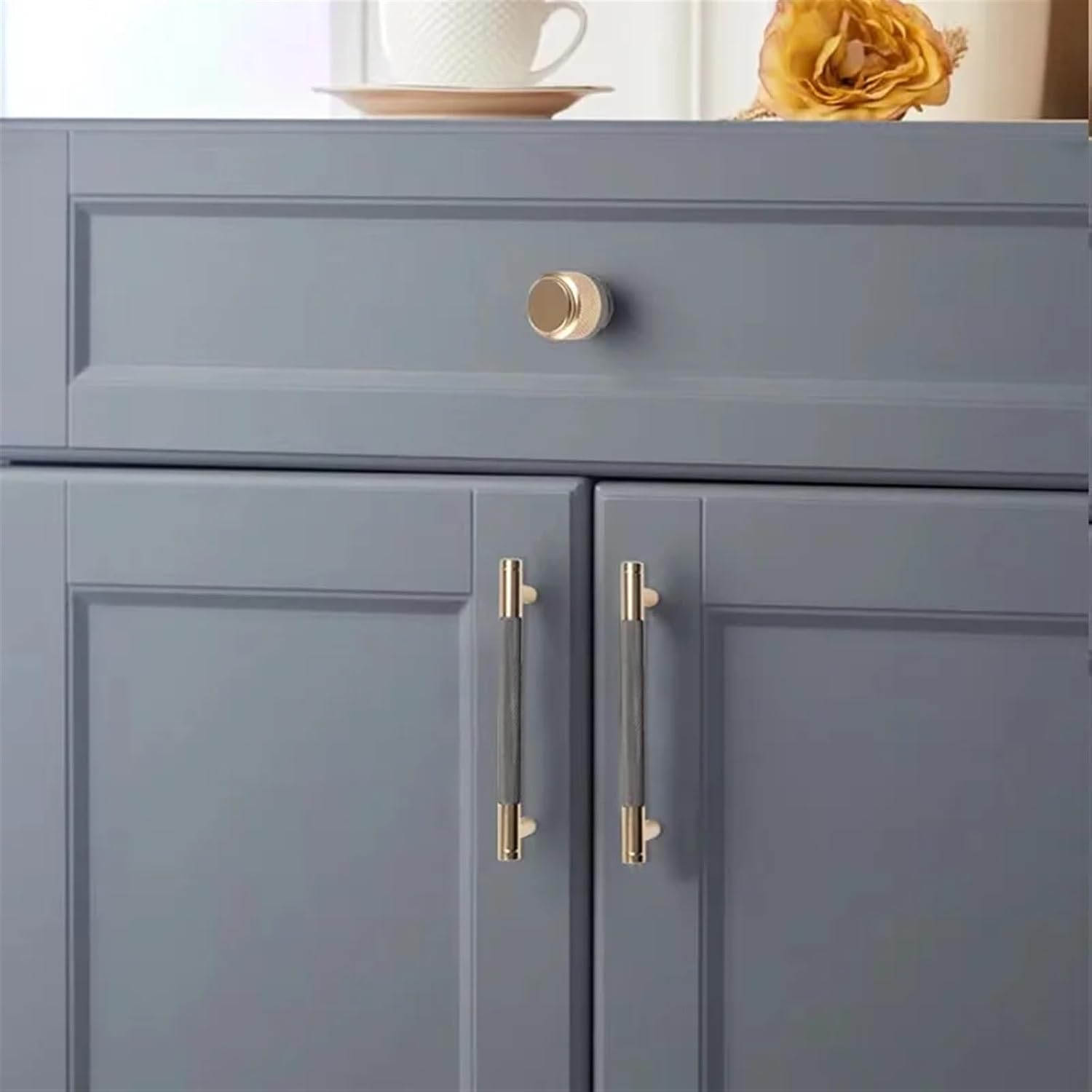 Embossed Aluminum Grey Gold Handles Light Luxury Wardrobe Door Pulls Furniture Cabinet Door Drawer Knobs 1Pcs (Color : Gold Gray 256mm)