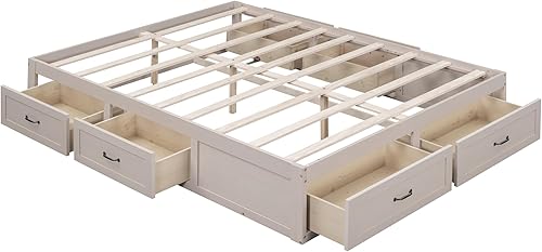 Miniatura 23 de Harper & Bright Designs Marco de cama de almacenamiento completo con 6 cajones, cama de plataforma de madera tamaño matrimonial, marco de cama de