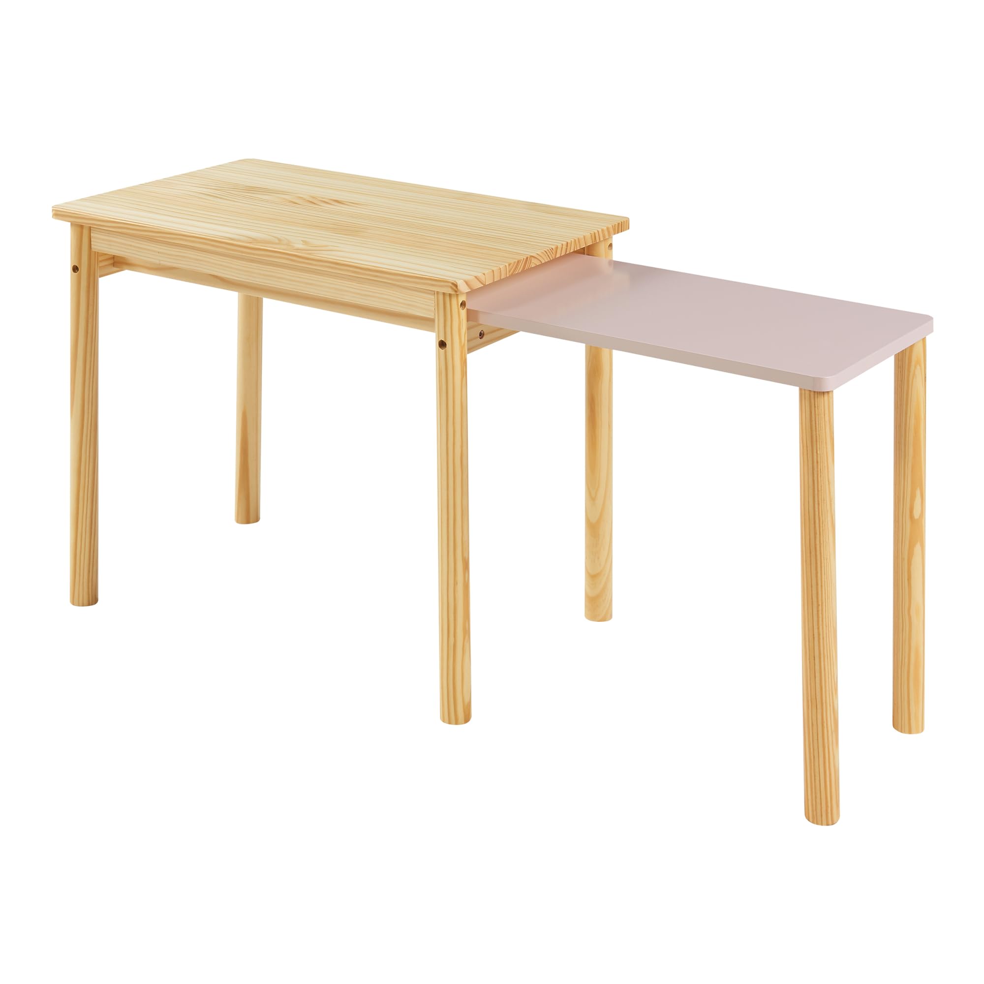 [en.casa] Tavolo per Bambini con Piano Estraibile Scrivania con Piano Aggiuntivo e Gambe di Supporto Tavolo per Cameretta Arredo a Misura di Bimbi - Legno Naturale/Rosa