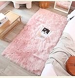 HAOCOO Kunstfell Teppich 60 x 120 cm, Ultraweicher Waschbarer Flauschiger Rosa Bettvorleger Fellteppich für Stuhlhussen Sitzmatten Kinderzimmer Dekor Bodenmatte
