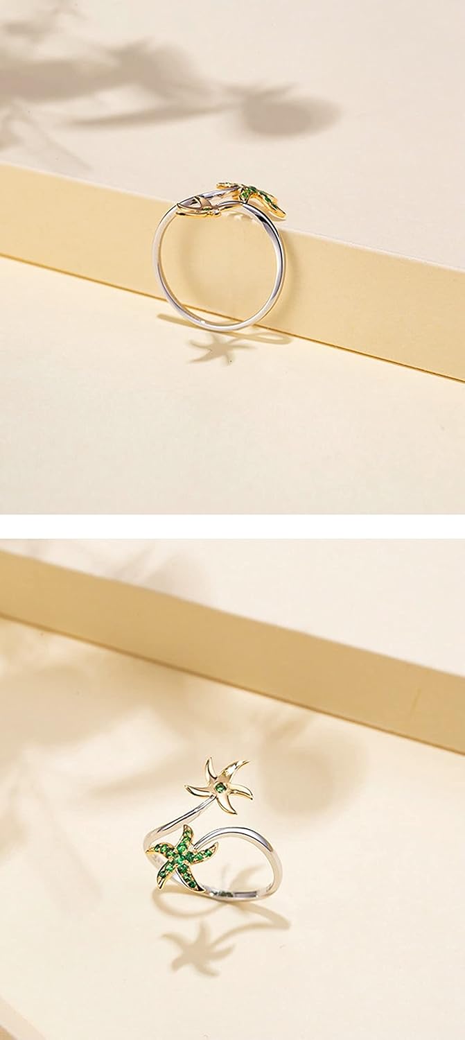 Engagement Ring 18K White Gold, Vintage Rings Starfish Jewelry Ring Engagement Gifts for Women