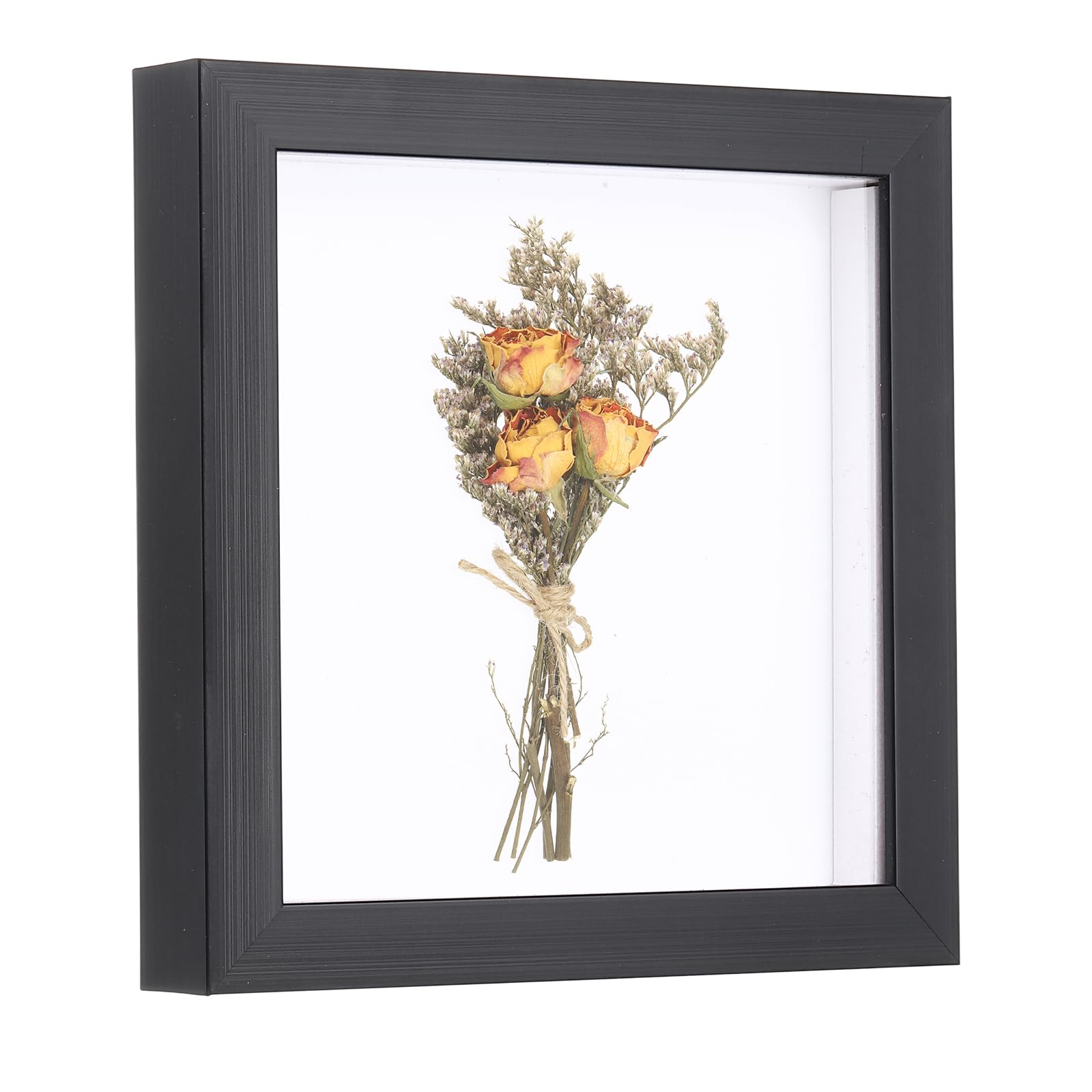 sourcing map 8x8 Inch Shadow Box Display Frame, 2cm Deep Photo Shadow Box Plastic Display Case Wall Mount & Tabletop Display for DIY Photos Flowers Memorabilia Wedding Birthday, Black