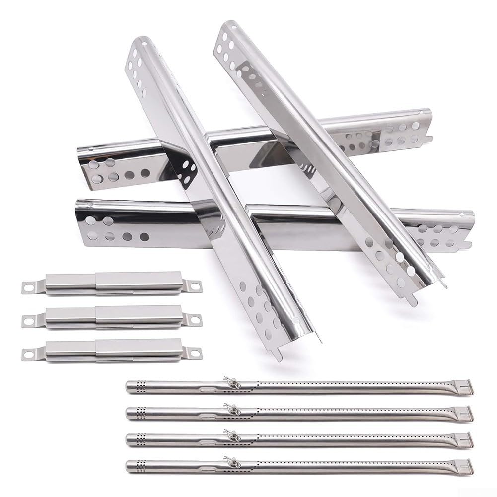Kit Riparazione Griglia Gas Acciaio Inox 4 Bruciatori 4 per Scudi | 4 bruciatori inossidabili, 4 piastre termiche, 3 tubi crossover, 2 accenditori, soluzione di riparazione completa