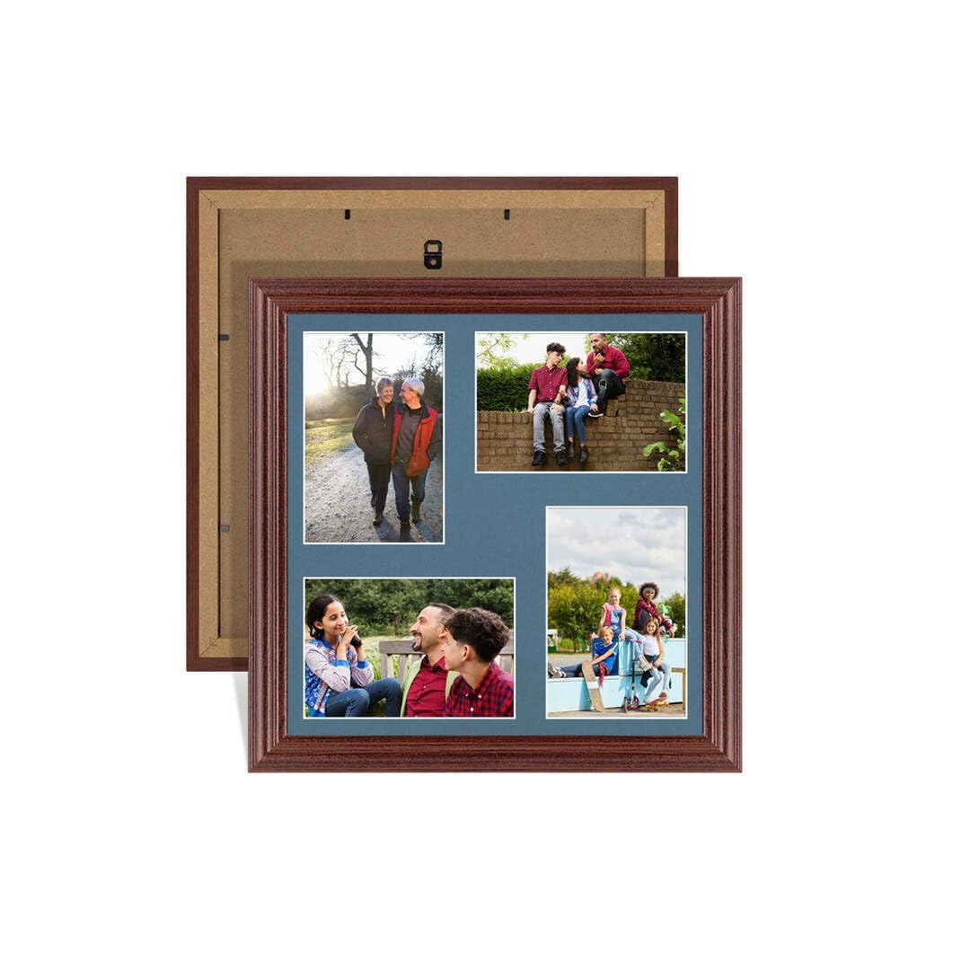 Procut Global 12X12 Rose Wood Photo Frames For Multiple Pictures with Pompadour Mount-Classic Collage Frame with 4 Apertures (4x) 6X4-Engineered Wood with Shatterproof Perspex