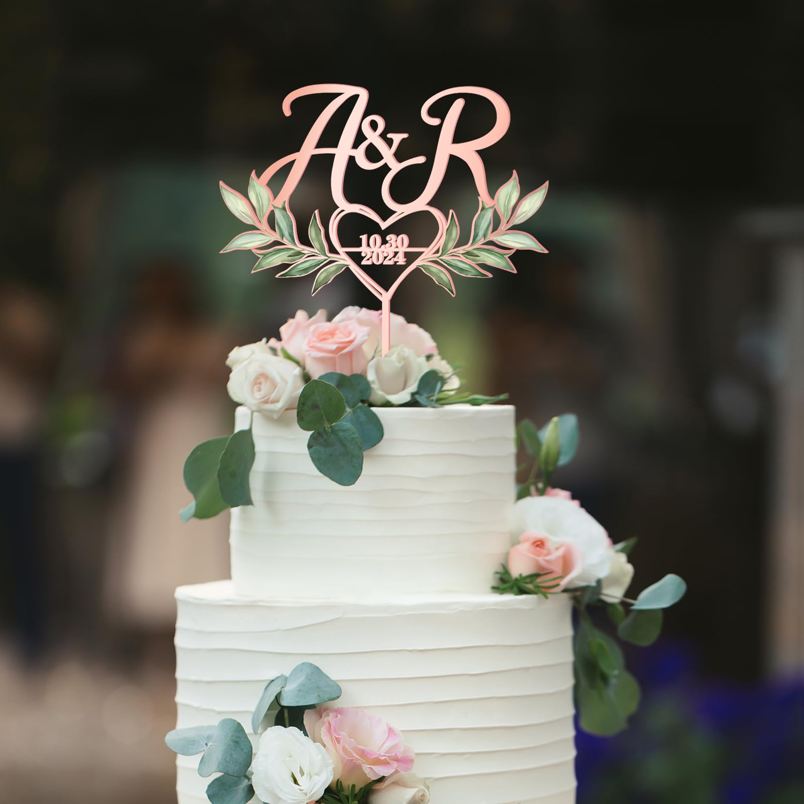 5322 Decorazione Per Torta In Acrilico Specchiato Oro Rosa - Coppia Per Torta Nuziale, Scritta Matrimonio, Qualità Made In Germany