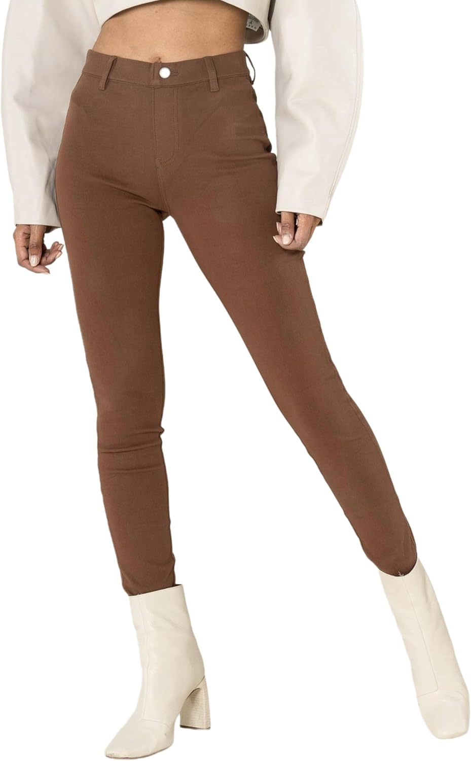 Nina Carter A006 dames jeggings met hoge taille, stretchbroek met rits – skinny fit broek met zakken, figuurbenadrukkend, elastisch, 3XL Slank