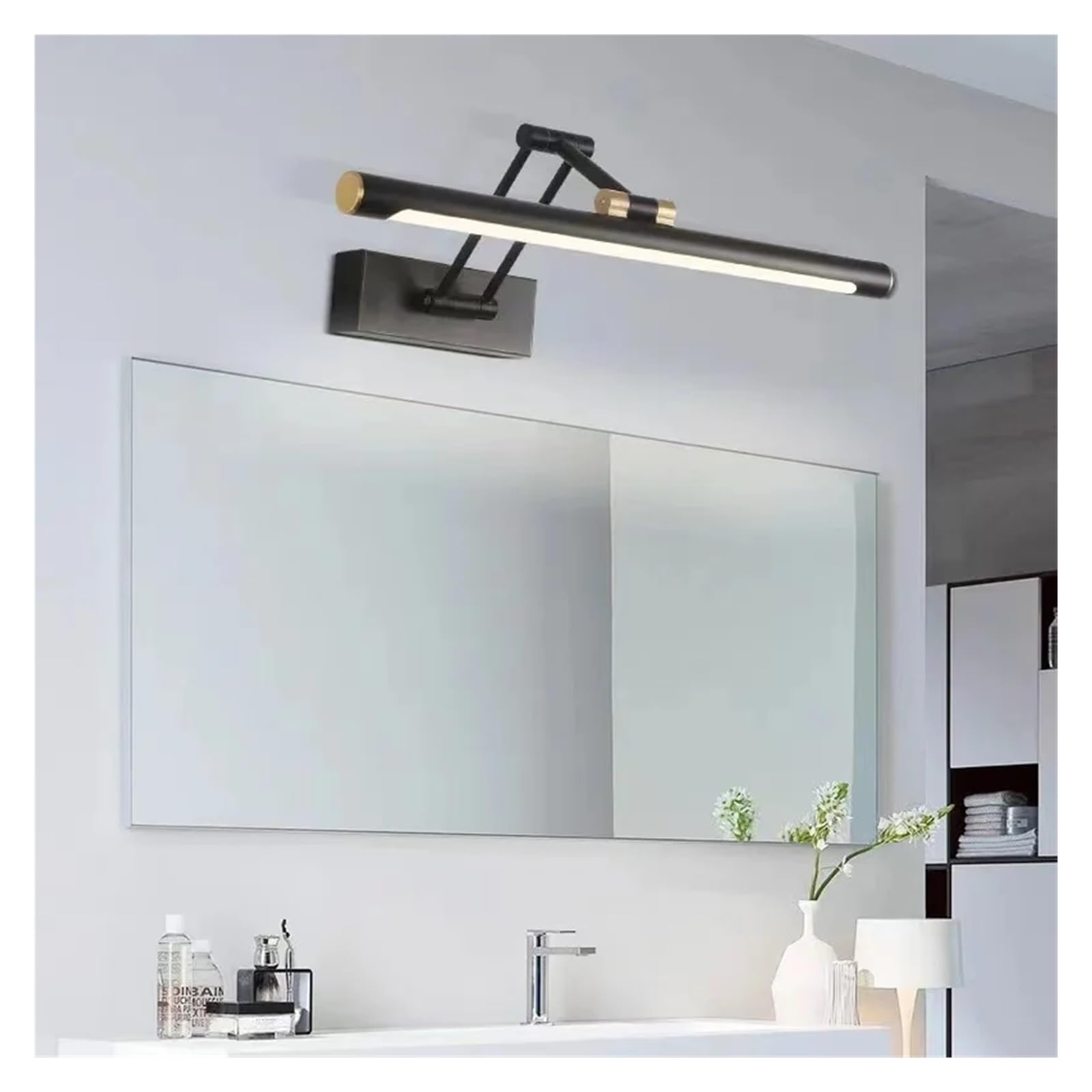 Luce frontale for specchio da bagno, pieghevole, telescopica, regolabile, striscia LED for doccia, luce di riempimento for trucco Flessibile(Warm,WHITE_43CM)