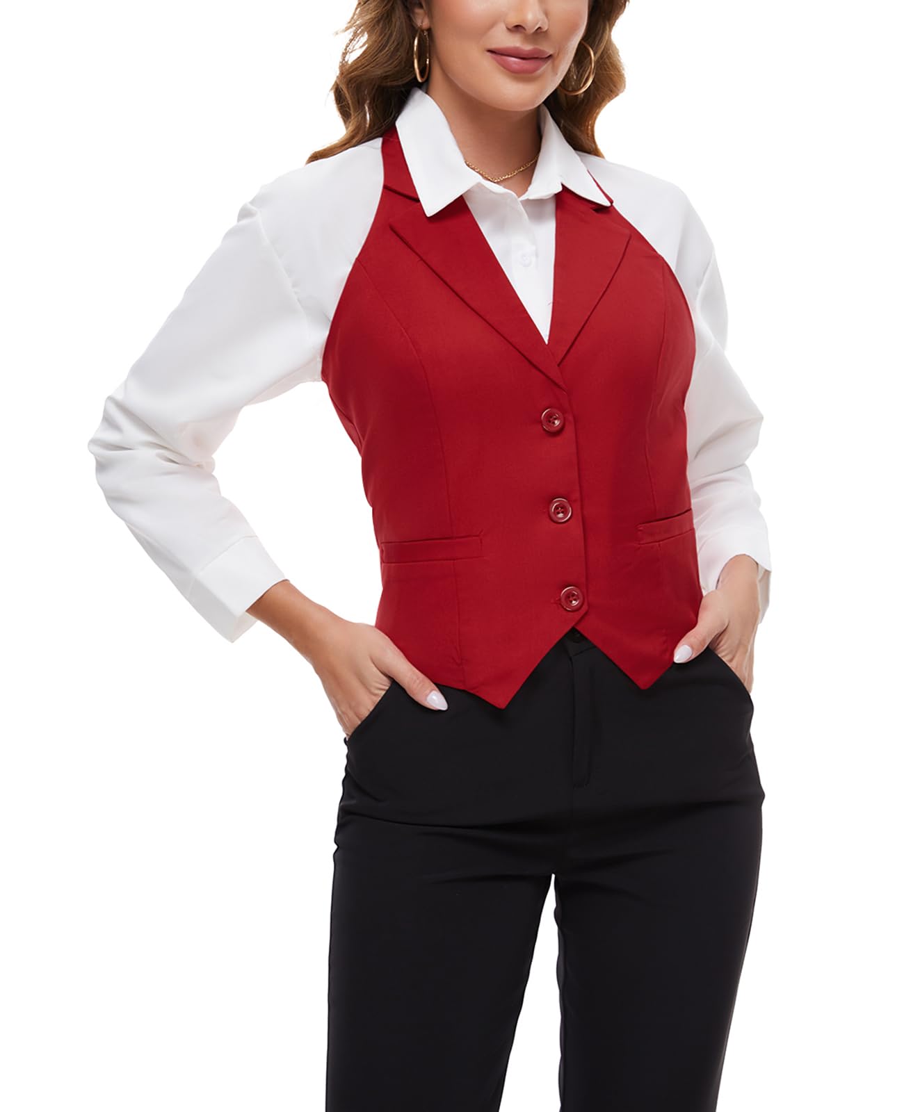 Chaleco corto para mujer, con 3 botones, cuello halter, solapa con muesca, chaleco formal de esmoquin, bolsillos soldados, chaleco de oficina