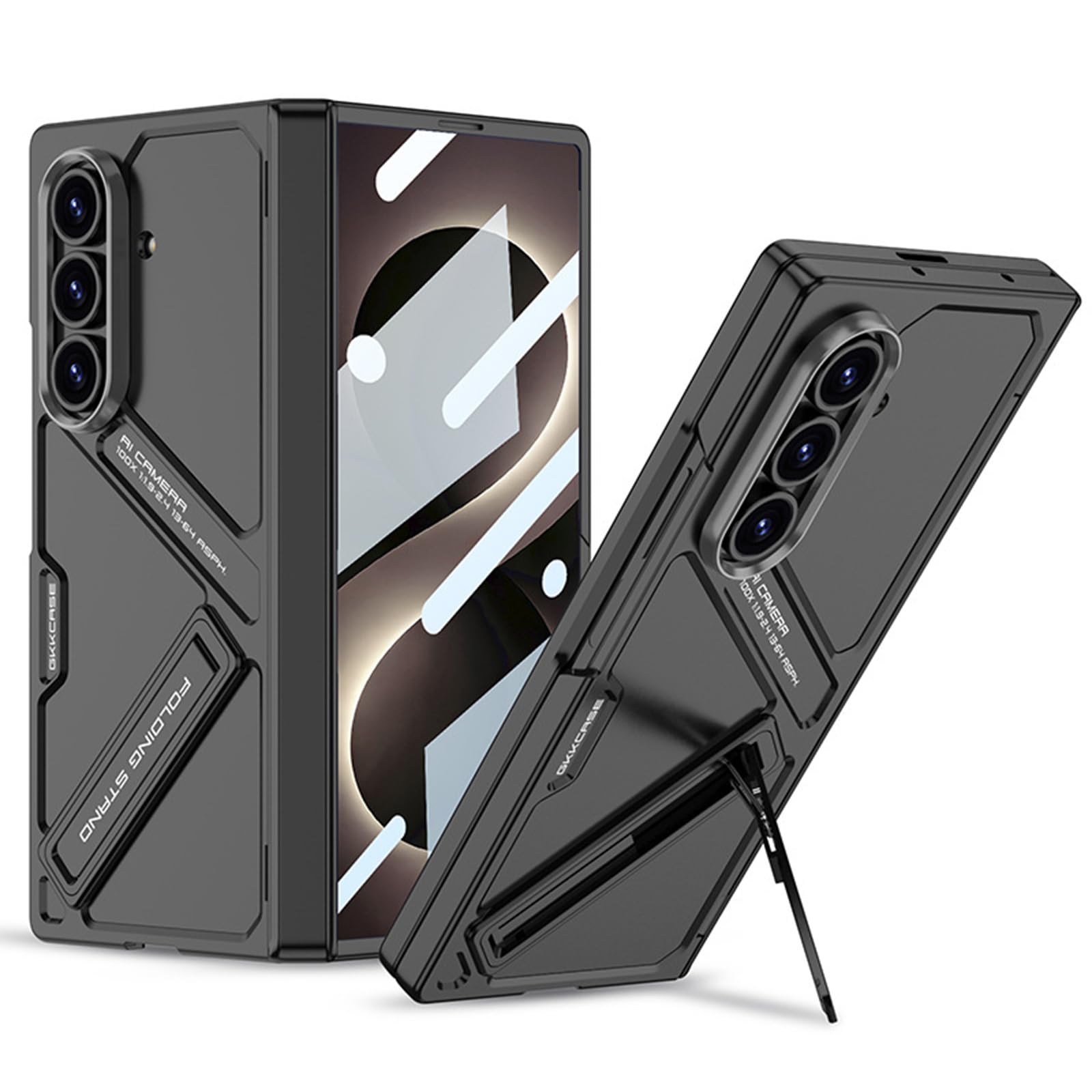 FDUJINH Kickstand Case for Samsung Galaxy Z Fold 8 Ultra, Adjustable Stand Protection Cover Built-In Screen Protector Shockproof Hinge,Black,Fold 8 Ultra