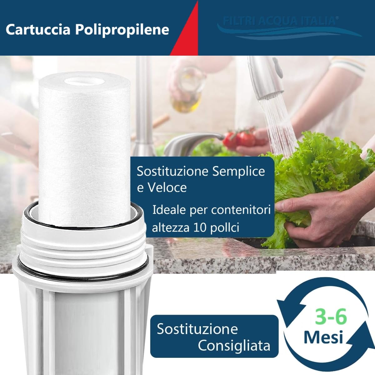 CARTUCCIA FILTRO A SEDIMENTI 10 POLLICI MICRON 5 PER OSMOSI INVERSA DEPURATORE ACQUA SET 10 PEZZI
