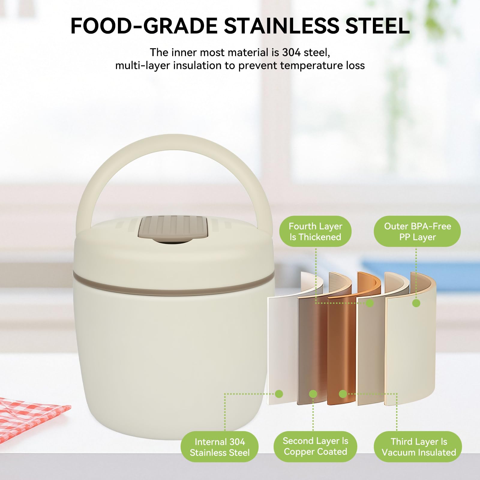 OTraki Thermos per Alimenti Caldi, Contenitore Termico per Alimenti Caldi, Lunch Box Termico con Cucchiaio Pieghevole, Porta Pranzo Termico per Bambini e Adulti, Ideale per Zuppe e Porridge