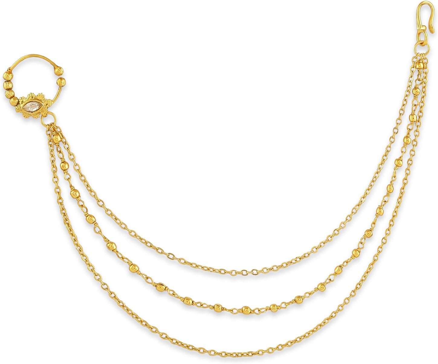 ACCESSHERGold Plated Traditional and Ethnic Delicate Clip On Non-Piercing Nose Ring with Multilayer Golden Beads Chains for Women and Girls Pack of 1