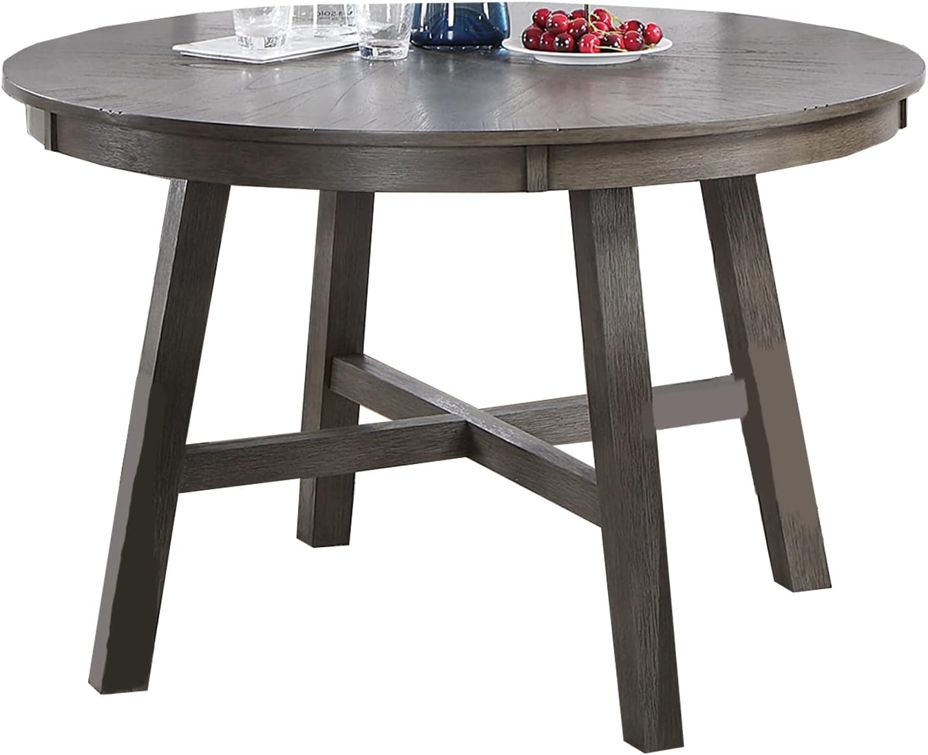 Poundex Round XCross Base Dining Table, Drak Brown Tables
