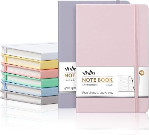 Miniatura 10 de ViVin Cuadernos rayados para trabajo, 192 páginas, tamaño mediano de 5.5 x 8.3 pulgadas, con rayas universitarias, cuadernos A5 de tapa dura para