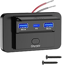 Linkstyle Car 12 V USB Socket: 66 W Two 18 W QC3.0 & 30 W USB-C PD Quick Charger, Built-in Charging Port Car with Switch for 12 V/24 V Motorhome Boat Truck