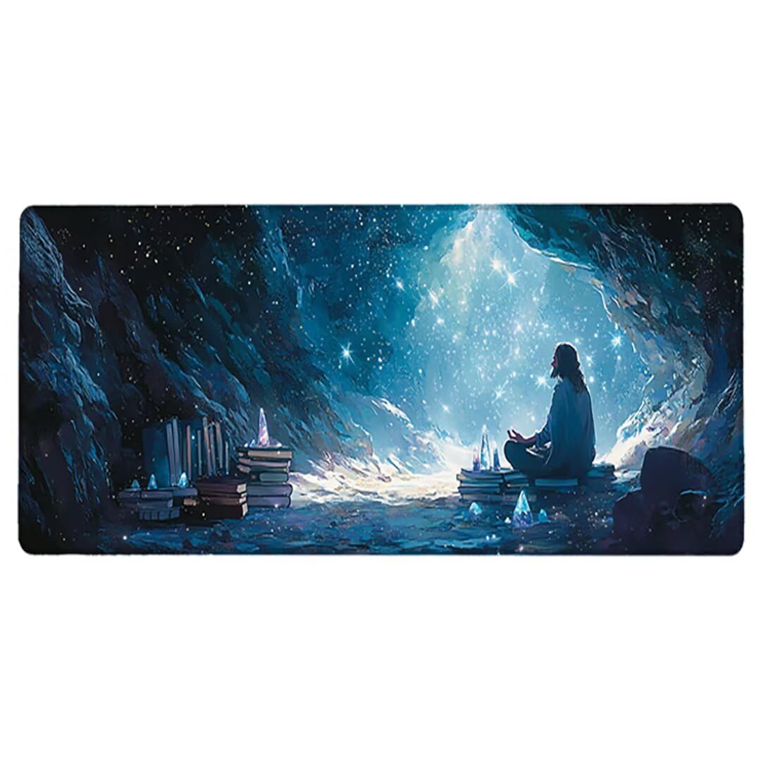 Podkładka pod mysz do gier XXL - 1400 x 600 x 3 mm - krajobraz duża antypoślizgowa podkładka pod klawiaturę biurową ze zszytymi krawędziami, niebieska duża podkładka pod mysz do gier do biura i domu