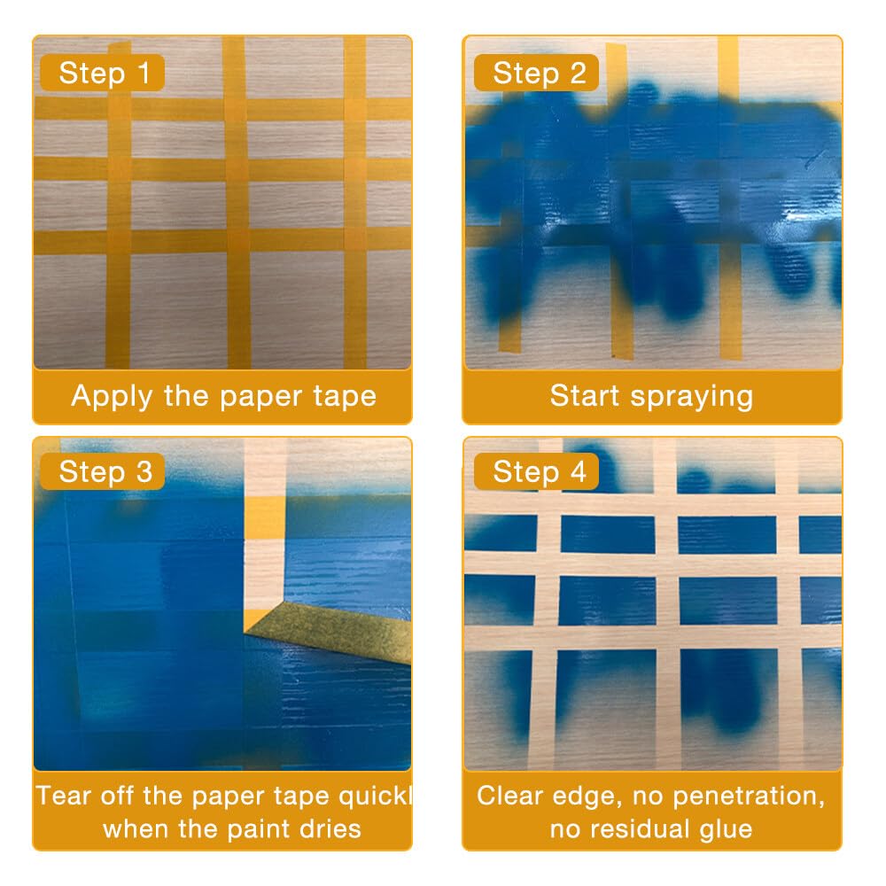 10 Rollos Cinta Pintor, 50mm x 50m Cinta Carrocero Pintura, Impermeable Cinta de Pintor, Desgarrable Cinta de Carrocero para Pintar para Pintura Decorativa de Coches (Oro)