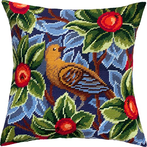 Tapestry Embroidery Kit for Adults and Beginners — Bird by William Morris 16″ × 16″ with Clear, Precise Printed Design on Cotton Canvas; Includes 2 Needles, Yarn, and Easy-Read Chart
