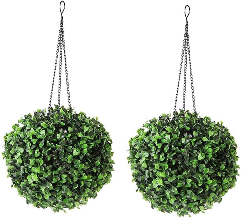 PETSOLA 2 Pack Solar Topiary Ball Hanging Ornament Artificial Leaf Topiary Ball Hanging Lantern LED Light IP65 Waterproof, Garden Patio Backyard Ornaments