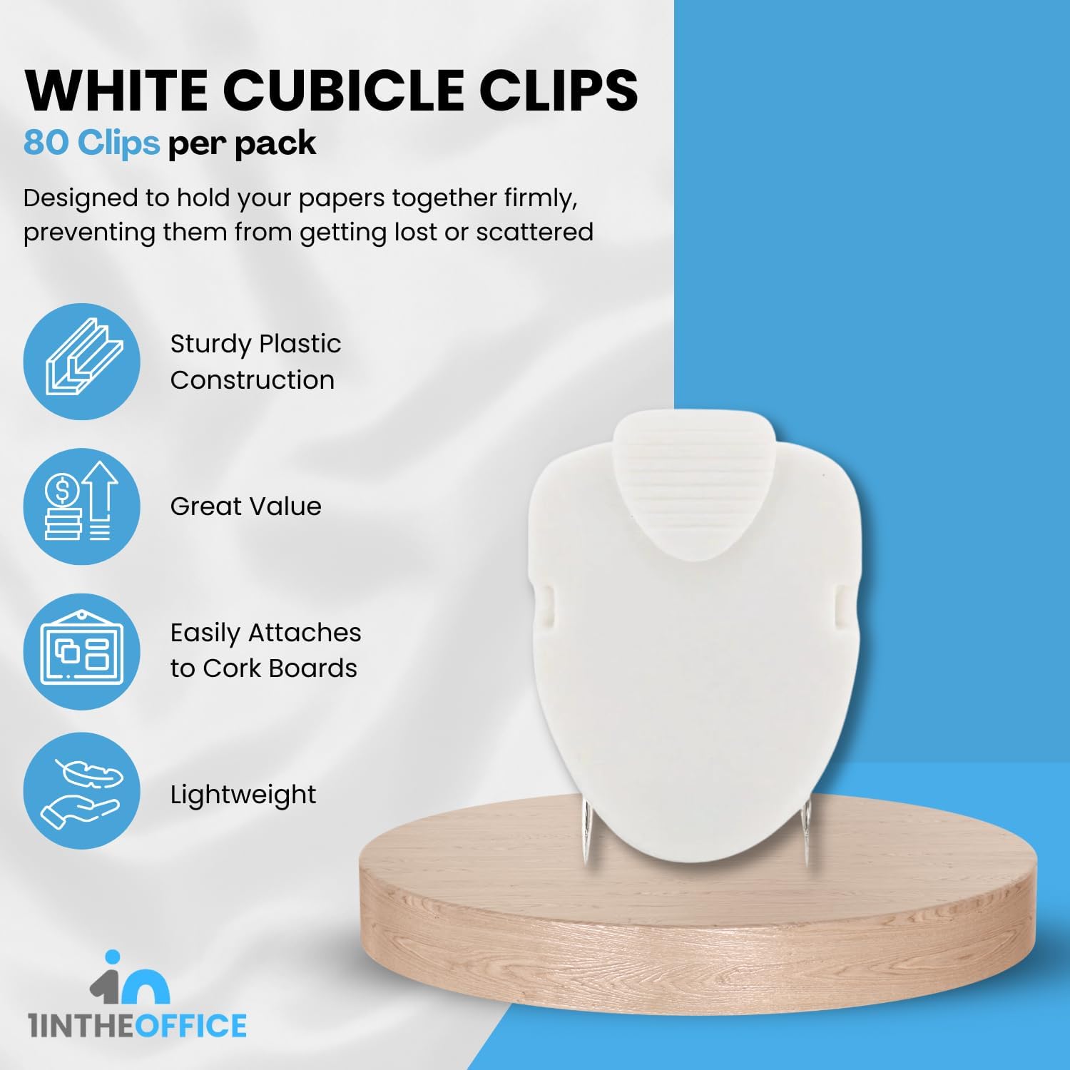 1InTheOffice Cubicle Clips, White, 80/Pack (White)
