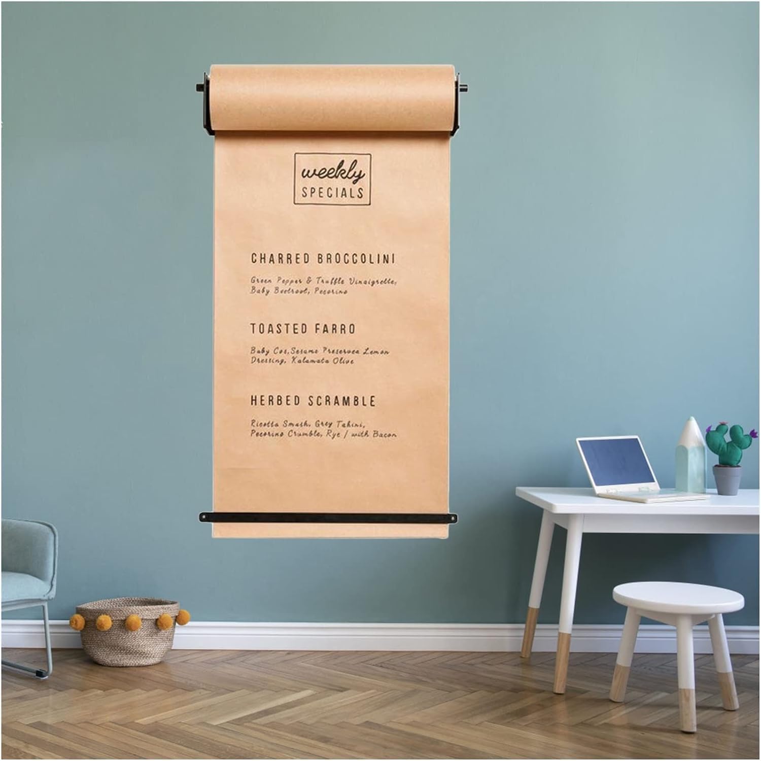 Kraft Paper roll Wall Mounted Note Dispenser and Cutter, Kraft Display Memo Board for Flower Shop/Cafe/Office (67cm/26.4inch Wide)