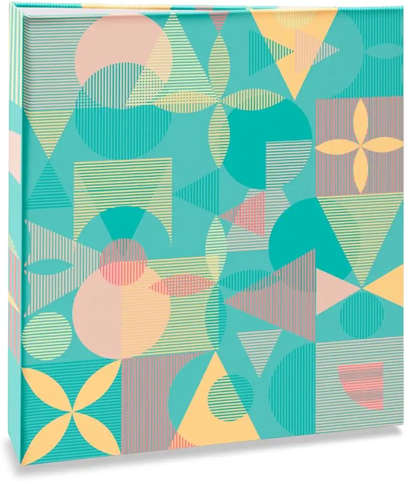 Álbum de fotos Ical, encadernação tradicional, para 200 fotos 10x15cm - envelope plástico transparente - linha Formas - modelo geométrico acqua - 345