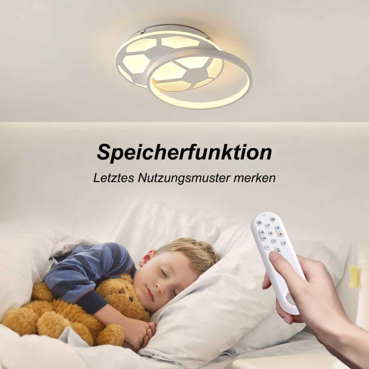LED Kinder Deckenleuchte, 40CM Deckenlampe LED Fußball Dimmbar mit Fernbedienung und APP, Deckenleuchte Kinderzimmer Lampe mit Timer- und Speicherfunktionen für Kinderzimmer, Jugendzimmer