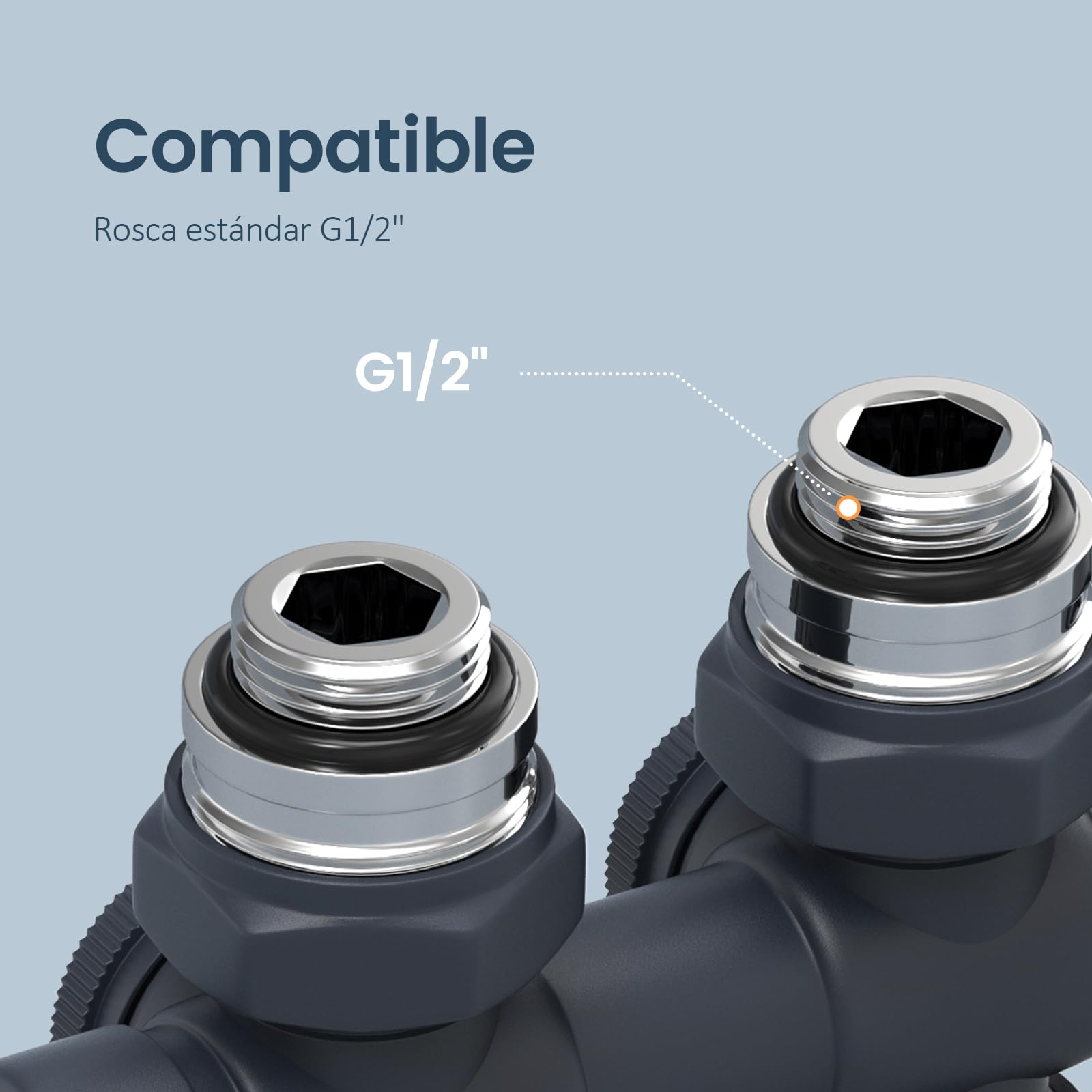 EMKE Conjunto Multiblock para Radiadores, Válvula de ángulo y en línea recta, Conexión central, Válvula de radiador con termostato, Antracita