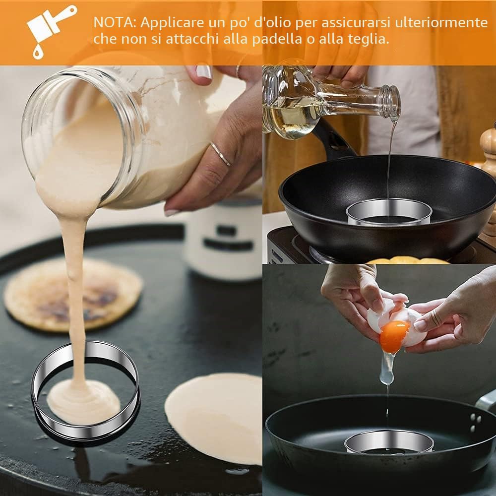 Anelli per Torta 8 Pezzi Anelli per Focaccine in Acciaio Inox 304 per Crostata da Dessert Mousse Torte di Frutta Pancake 8 x 2,5 cm