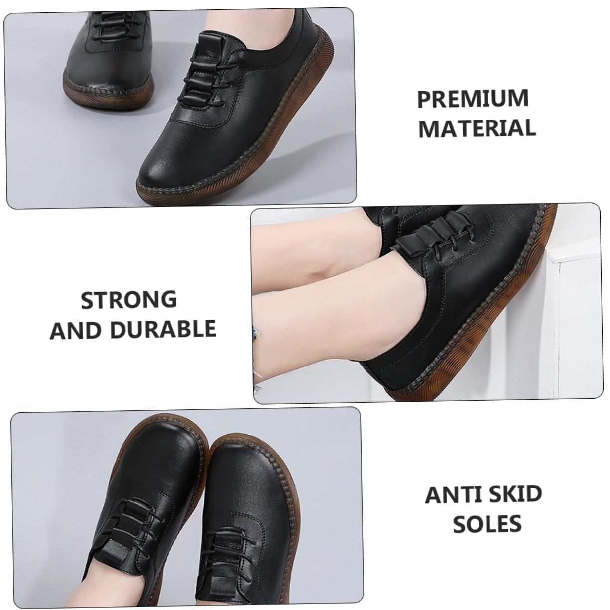 SOIMISS Zapatos de Cuero Perezosos De Las Mujeres Vestido de Mujer Pisos Zapatillas Casuales Women illas os Casuales os de Cuero de : Caucho Black