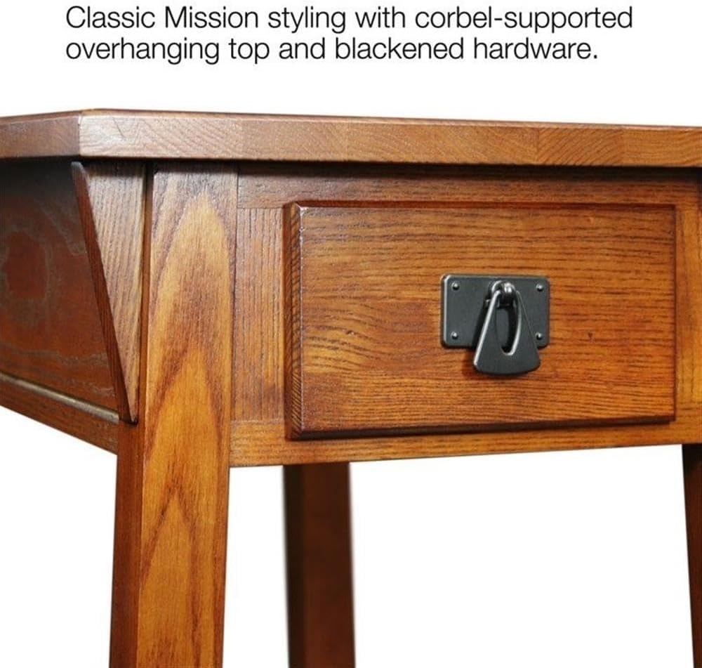 Pemberly Row Mission Style Chairside End Table or Nightstand, Narrow 15" Wide, Solid Ash Wood, Russet Brown Finish