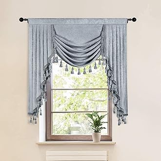 ELKCA Thick Chenille Window Curtains Valance for Living Room Silver Grey Waterfall Valance for Bedroom,Rod Pocket(W39inch, 1 Piece)