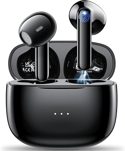 Wireless Earbuds, Wireless Headphones bluetooth 5.3 with 4 Mic AI Call Noise Cancelling/Smart Touch Bluetooth Earphones with 36 Hours Playtime Type-C Fast Charge IPX6 for Sports/work/Study/Call Black