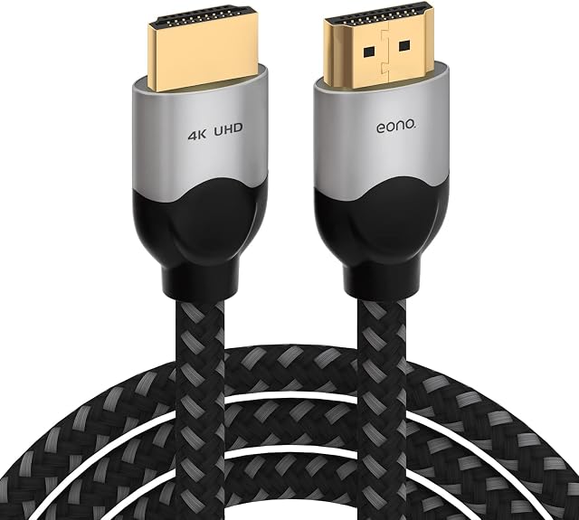 Amazon Brand Eono 4K HDMI Cable 1M, Braided High Speed HDMI to HDMI Cable 4K@60Hz 2K@120Hz 18Gbps, HDMI lead w/HDR ARC HDCP2.2 Dolby, Premium UHD 1M HDMI 2.0 cable for 4K Monitor/Smart TV/Soundbar
