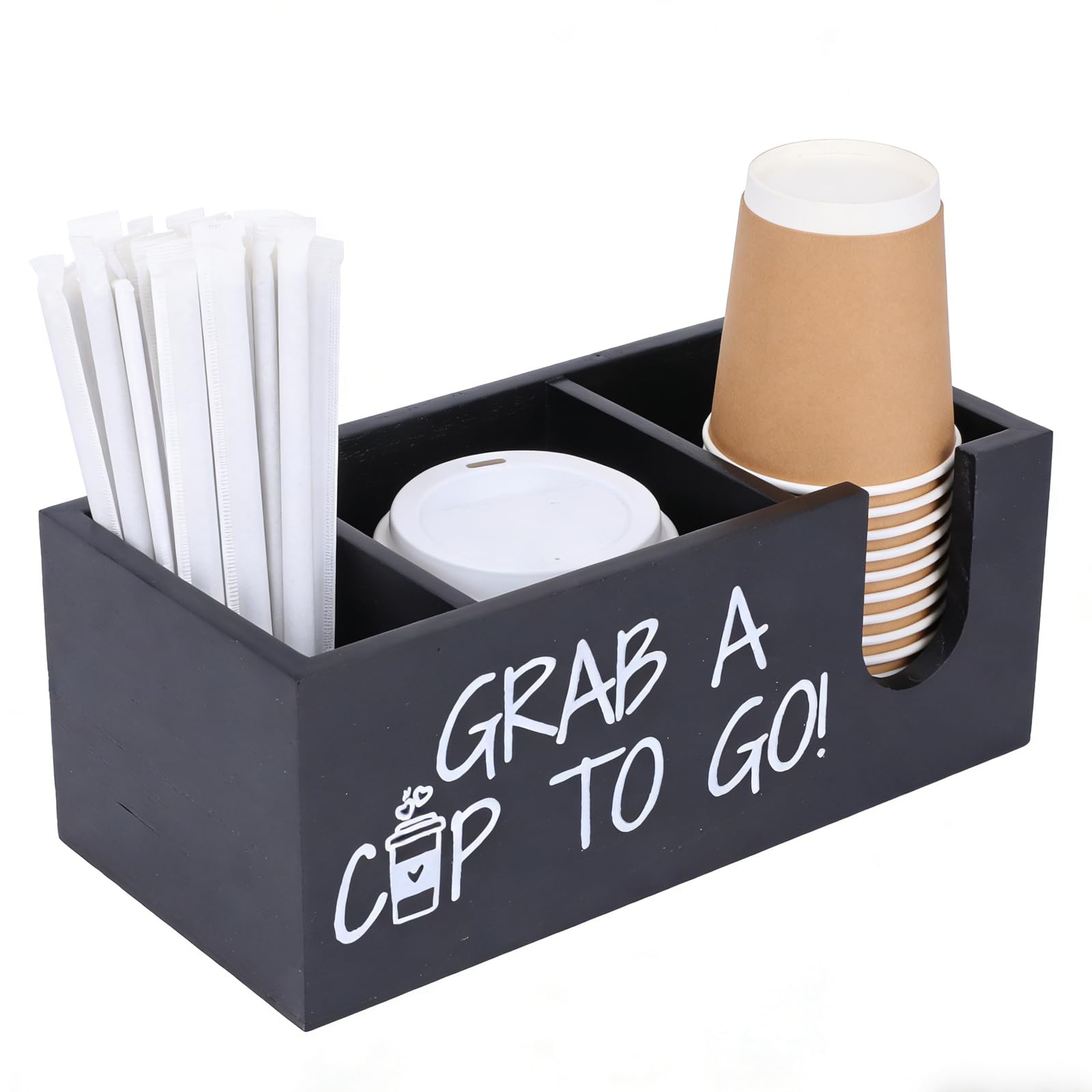 Punorric Coffee Station Organizer - Wooden Coffee Cup Holder & Tea Box Organiser, Black Bar Caddy Coffee Bar Accessories for Counter Top Storage/Home/Office/Café/Tea Station — image 1