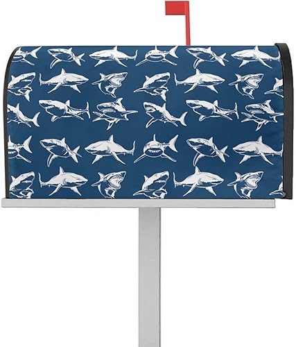 Fundas magnéticas para buzón, diseño de tiburones y peces, cubierta de buzón azul marino, envoltura de poliéster, cubierta de buzón para decoración