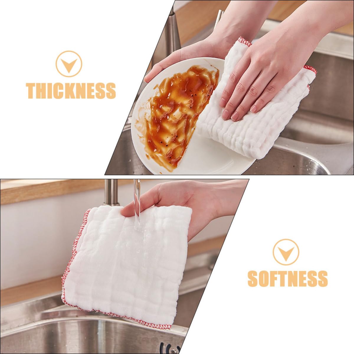 Paños de Cocina de Algodón Ultra Absorbentes y Resistentes 12 Capas 6 Unidades Blancos para Uso Doméstico y Lavado de Platos en Cocina