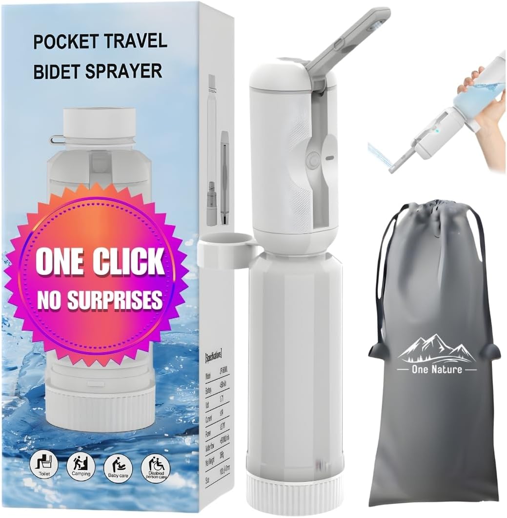 Travel Bidet, Portable Bidet Sprayer for Travel ONE NATURE 500mL IPX6 Waterproof Electric High Pressure Handheld Bidet Sprayer USB-C Rechargeable for Women Men Baby Bidet Peri Bottle Postpartum Clean