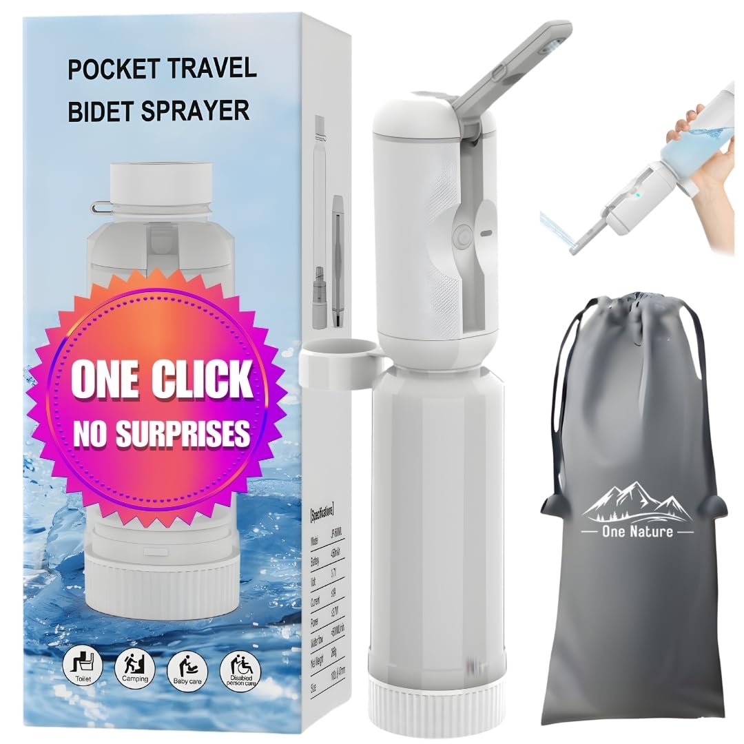 Travel Bidet Portable Bidet Sprayer for Travel ONE NATURE 500mL IPX6 Waterproof Electric High Pressure Handheld Bidet Sprayer