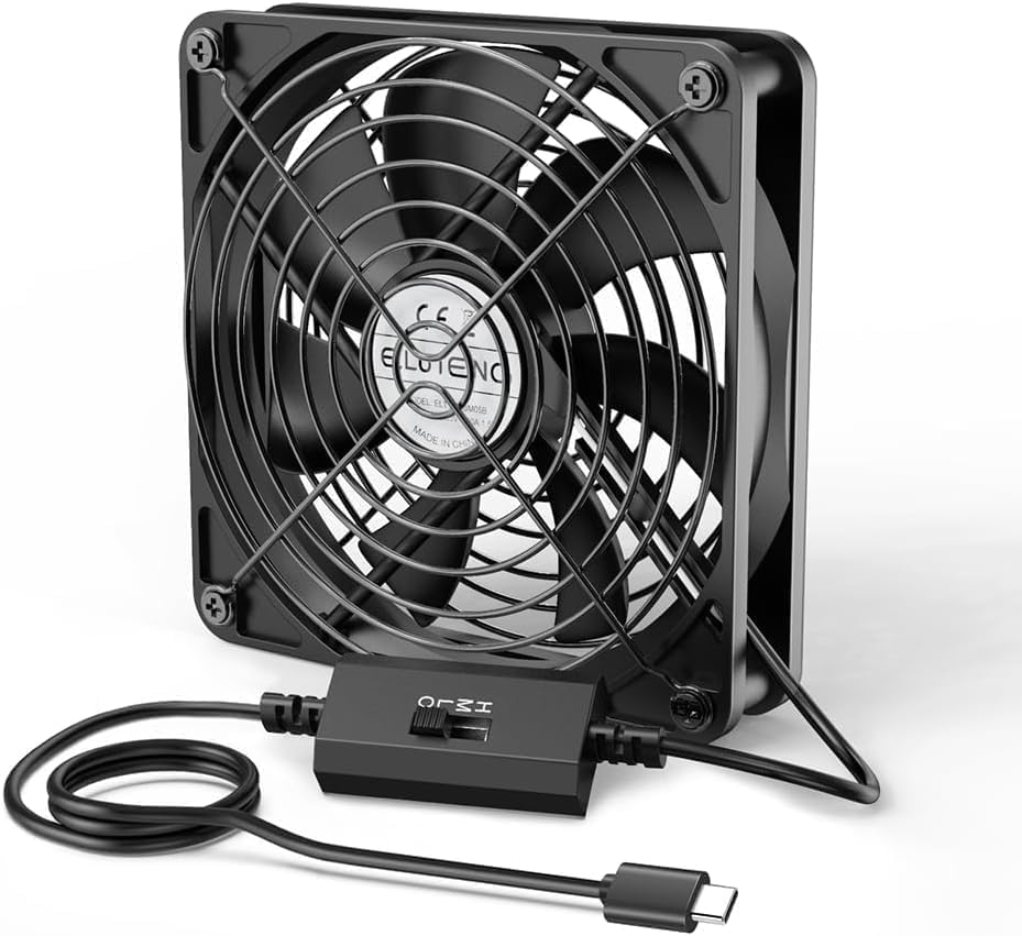 ELUTENG USB C Lüfter 120mm 5V mit 3 Einstellbare Geschwindigkeiten, Type C Computer Ventilator USB-C Ventilator, Leise Mini Lüfter Kompatibel mit Laptop/TV Box/PS4/Router