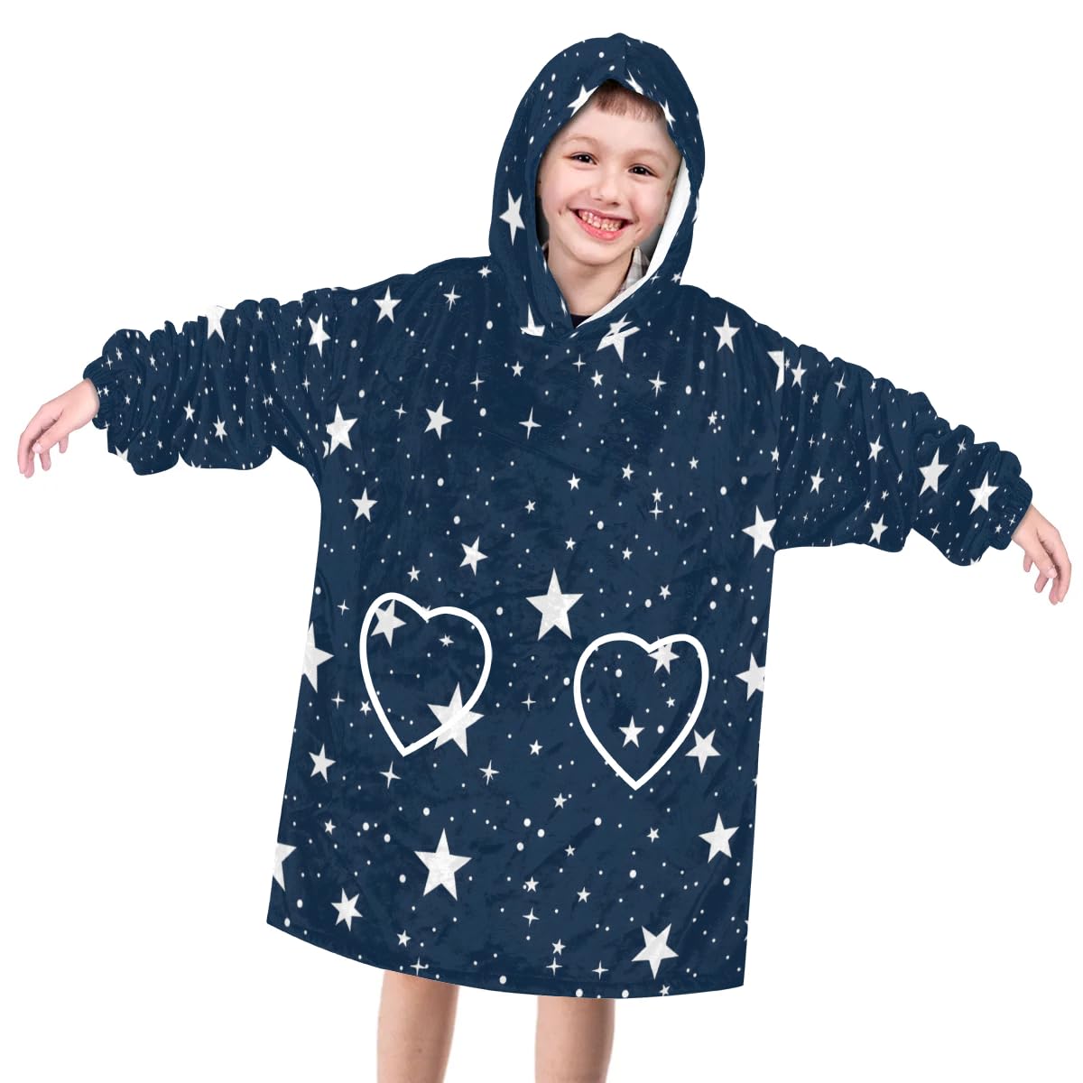 Wearable Blanket Hoodie for Kids, Dreamy starry sky Fleece Sweatshirt Blanket Oversized Blanket Sweatshirt with Pocket Flannel Warm Hooded Blanket 6-10 Year Old Girl Boy Gift, One Size
