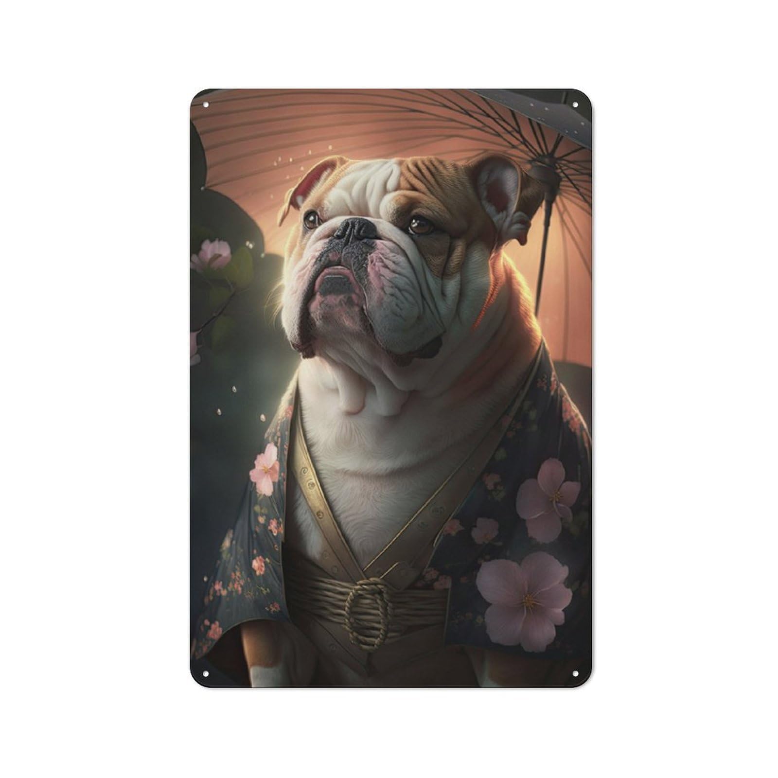 Junmoney English Bulldog Kimono Industrial Decorative Metal Plaque 30X20cm, Studio Wall Art For Flat, Bar, Studio Or Gallery Wall