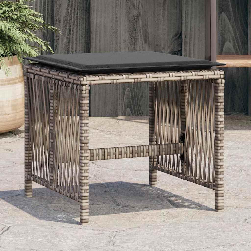 Taboret ogrodowy z poduszką 4 szt. szary 41 x 41 x 36 cm polirattanowy
