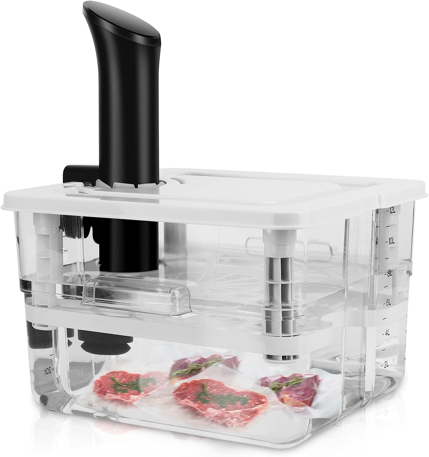 7 in 1 Sous Vide Container 12L with Lid & Rack, Large Kitchen Food Storage Container Compatible