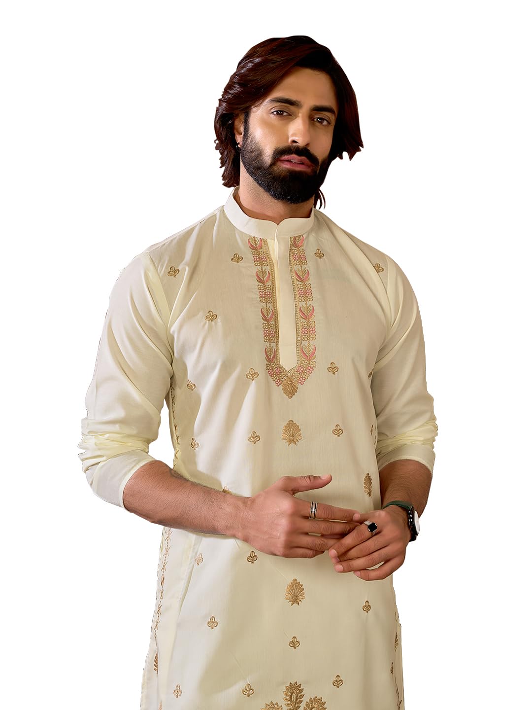 Royal Mirror Detailing All Over Printed Brown Kurta-picture-27